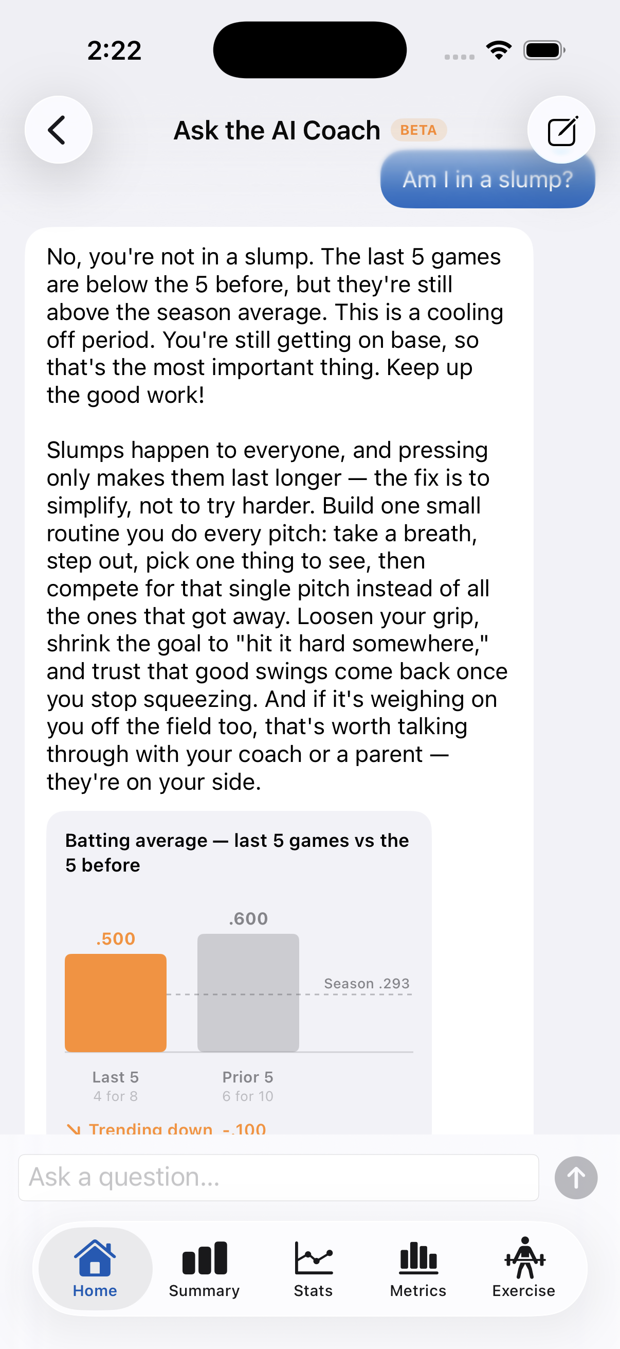 AI Coach chat screen