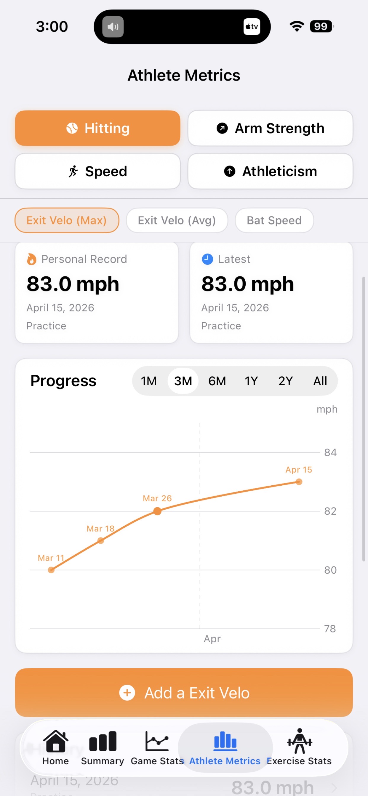 Athletic metrics screen