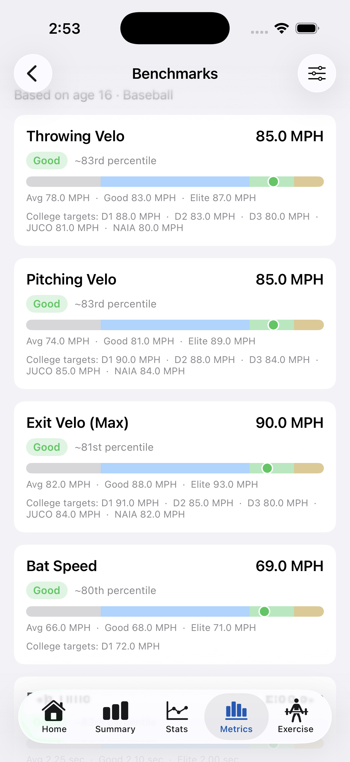 Benchmarks comparison screen