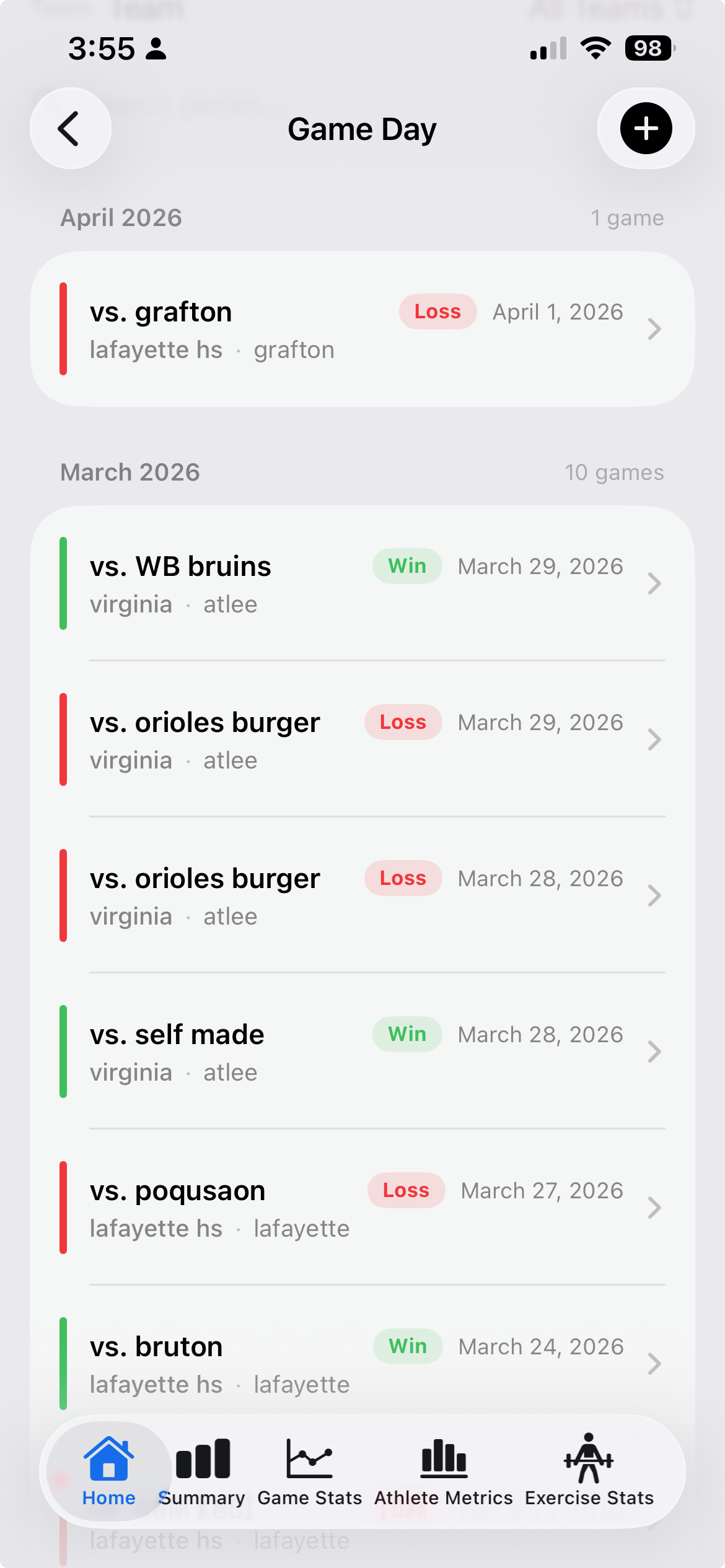 Game history list