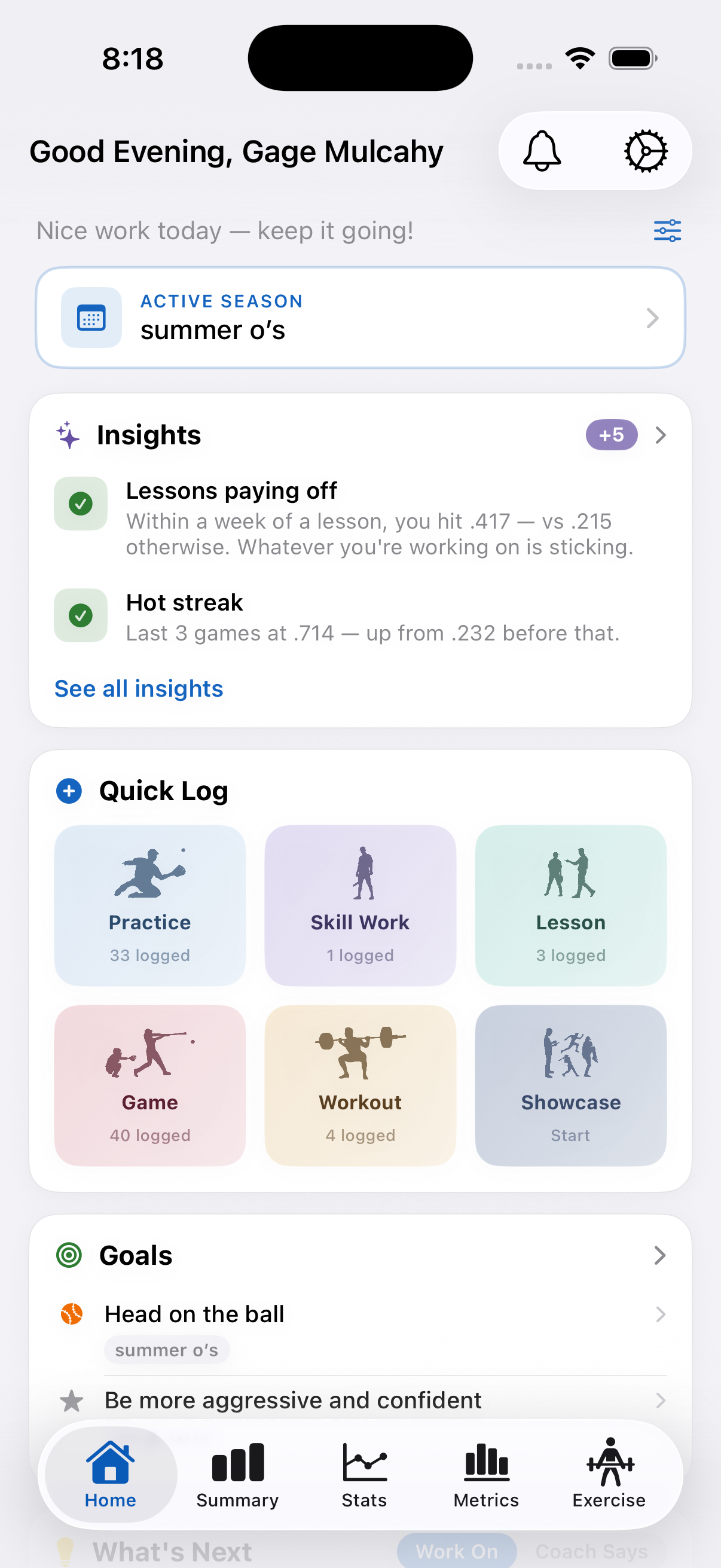 MyLog home dashboard on iPhone