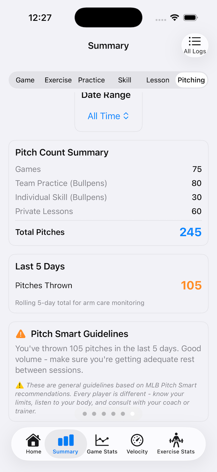 Pitch count screen